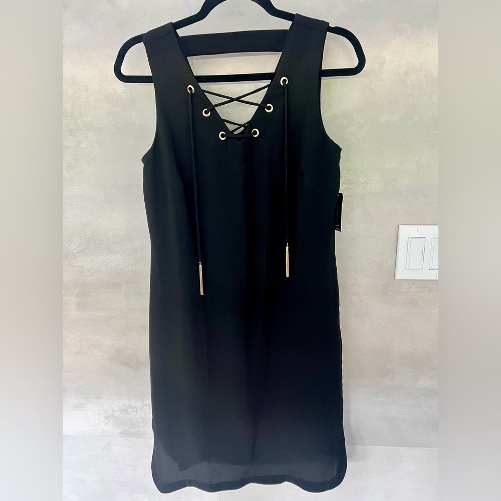 INC International Concepts Black Sleeveless VNeck Sheath Dress tassel gold Macys